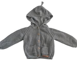 Piupiuchick Boys Gray Ribbed Organic Cotton Hooded Cardigan Sweater size 18 M